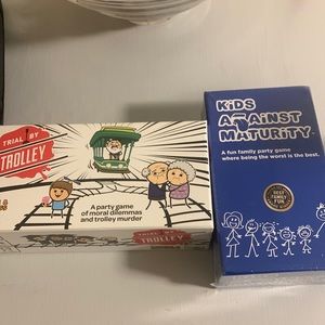 Trial By Trolley & Kids Against Maturity board/card games boxed